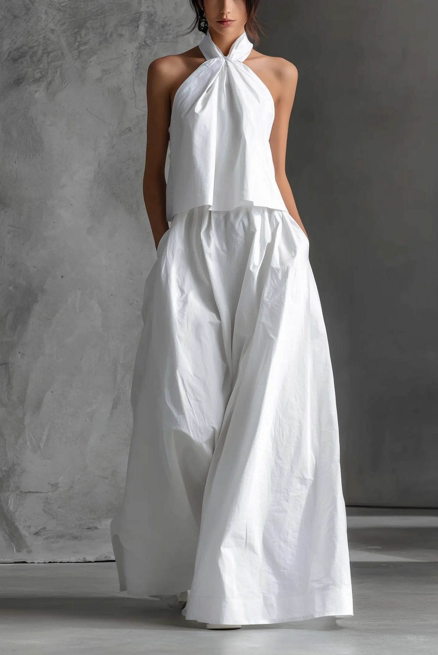 Rosalía | Conjunto Elegante de Lino Cuello Halter Mujer Dos Piezas