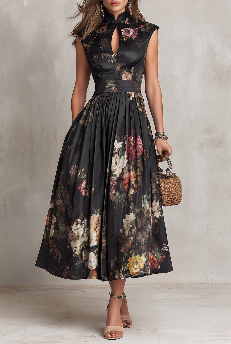 Rosalía | Vestido Midi de Cóctel Estampado Floral Mujer Escote Keyhole