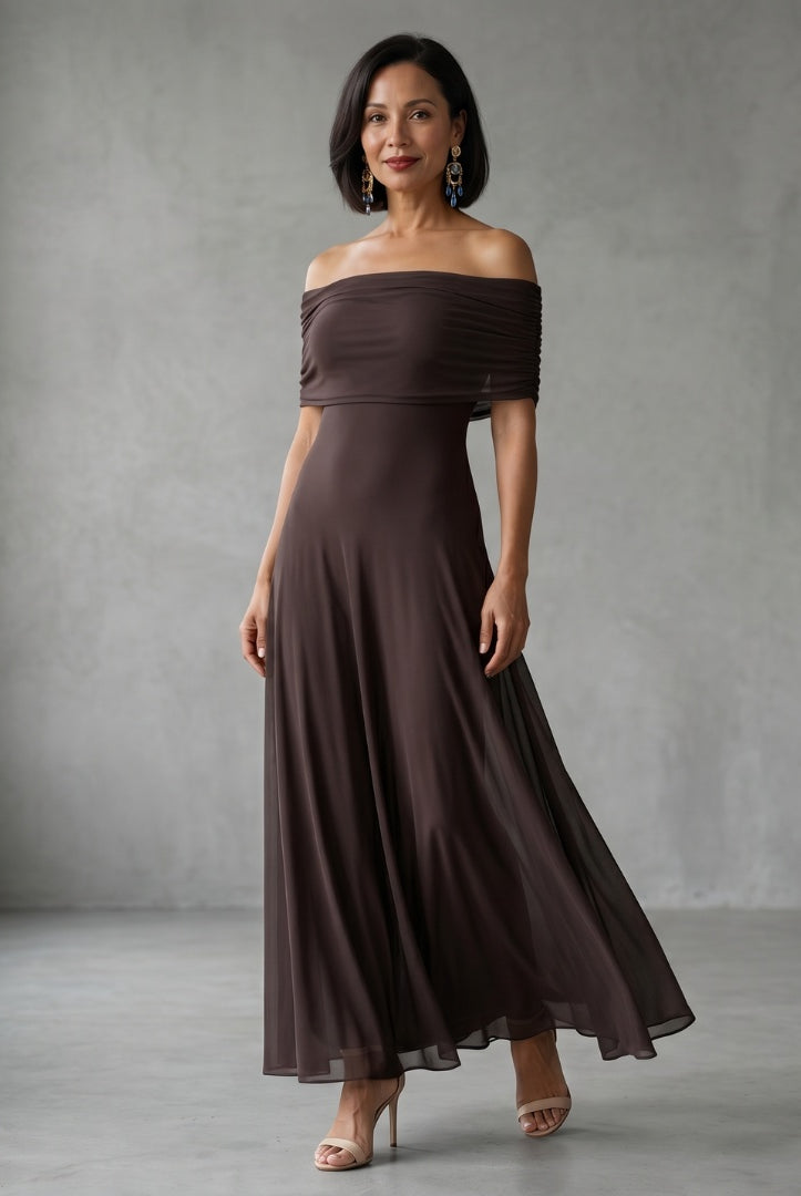 Rosalía | Vestido Midi Hombros Descubiertos Mujer Drapeado
