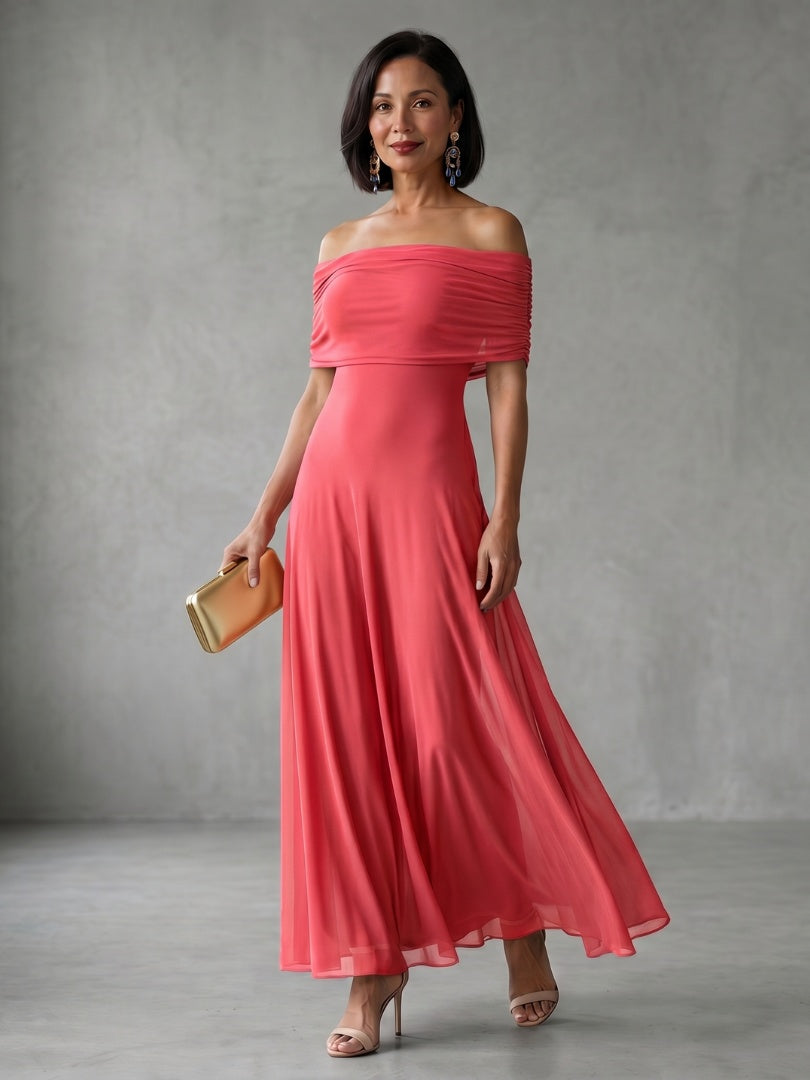 Rosalía | Vestido Midi Hombros Descubiertos Mujer Drapeado