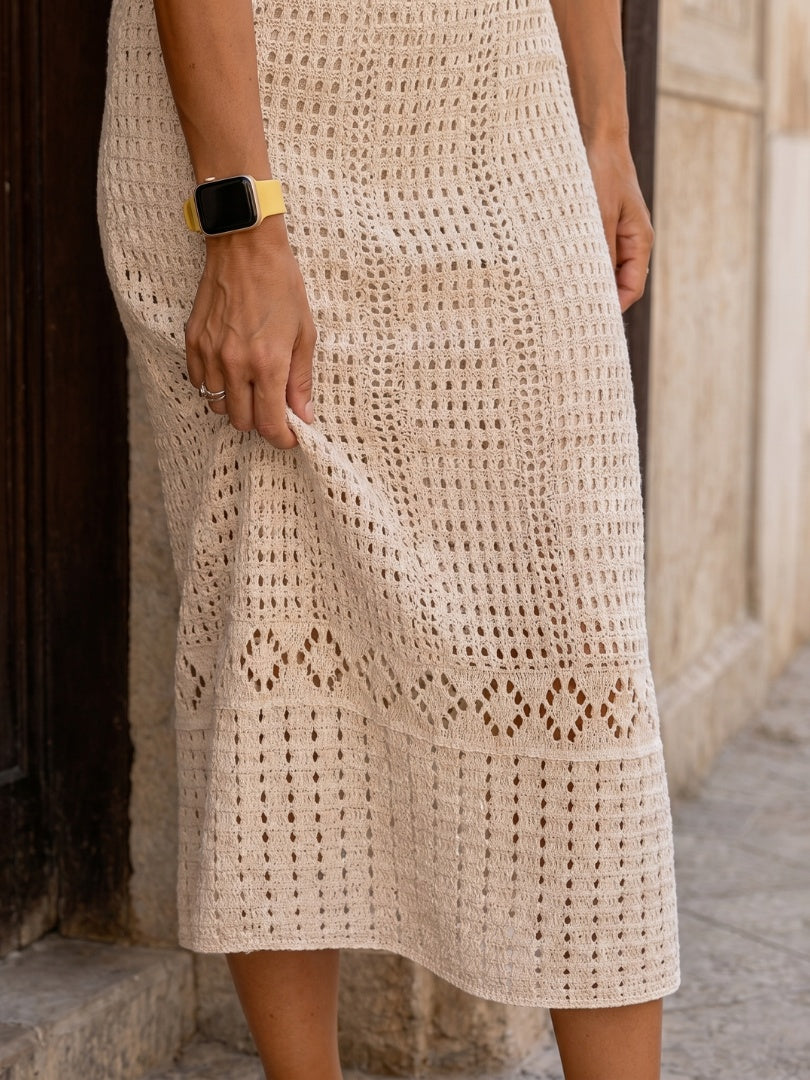 Rosario | Vestido Midi de Punto Crochet Sin Mangas Mujer Escote V