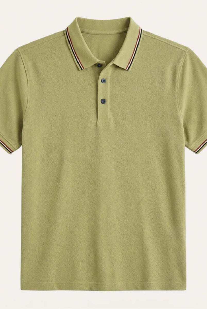 Rubén | Polo de Algodón Manga Corta Hombre Cuello Rayas Contraste