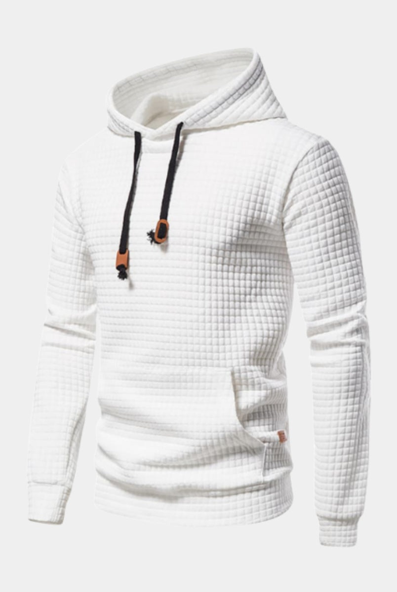 Rubén | Sudadera con Capucha Hombre Textura Cuadros Bolsillo Canguro