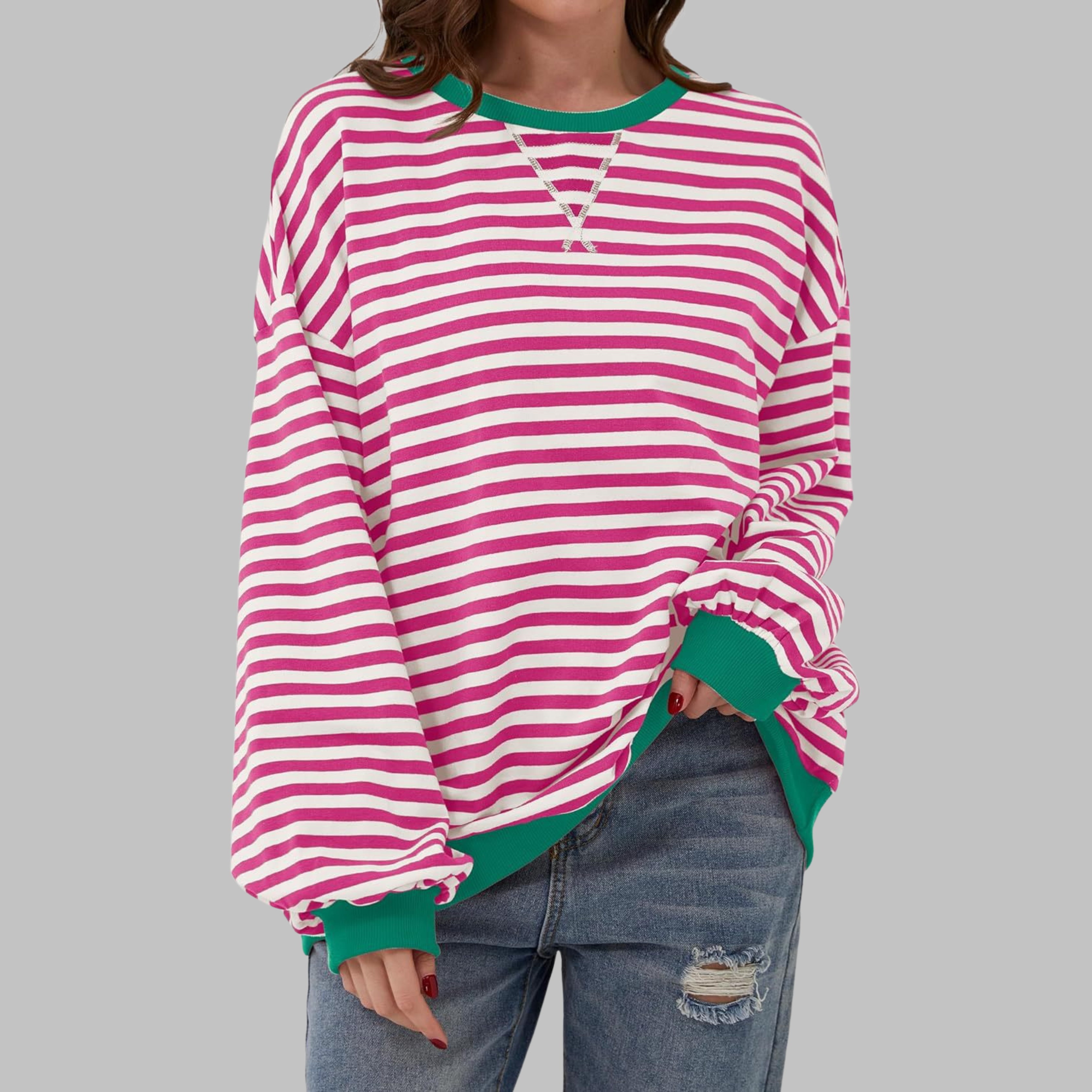 Rubén | Sudadera de Rayas Mujer Manga Larga Cuello Redondo Oversize