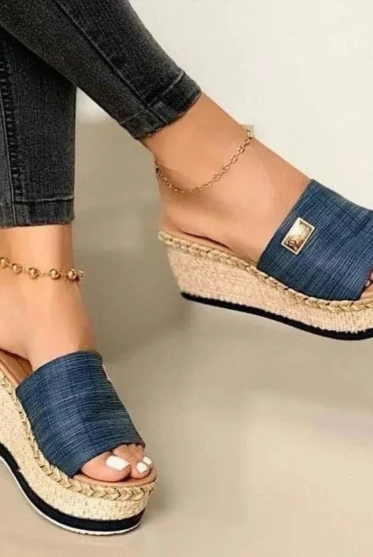 Sandalias Cuña Plataforma Mujer Esparto Tipo Mules
