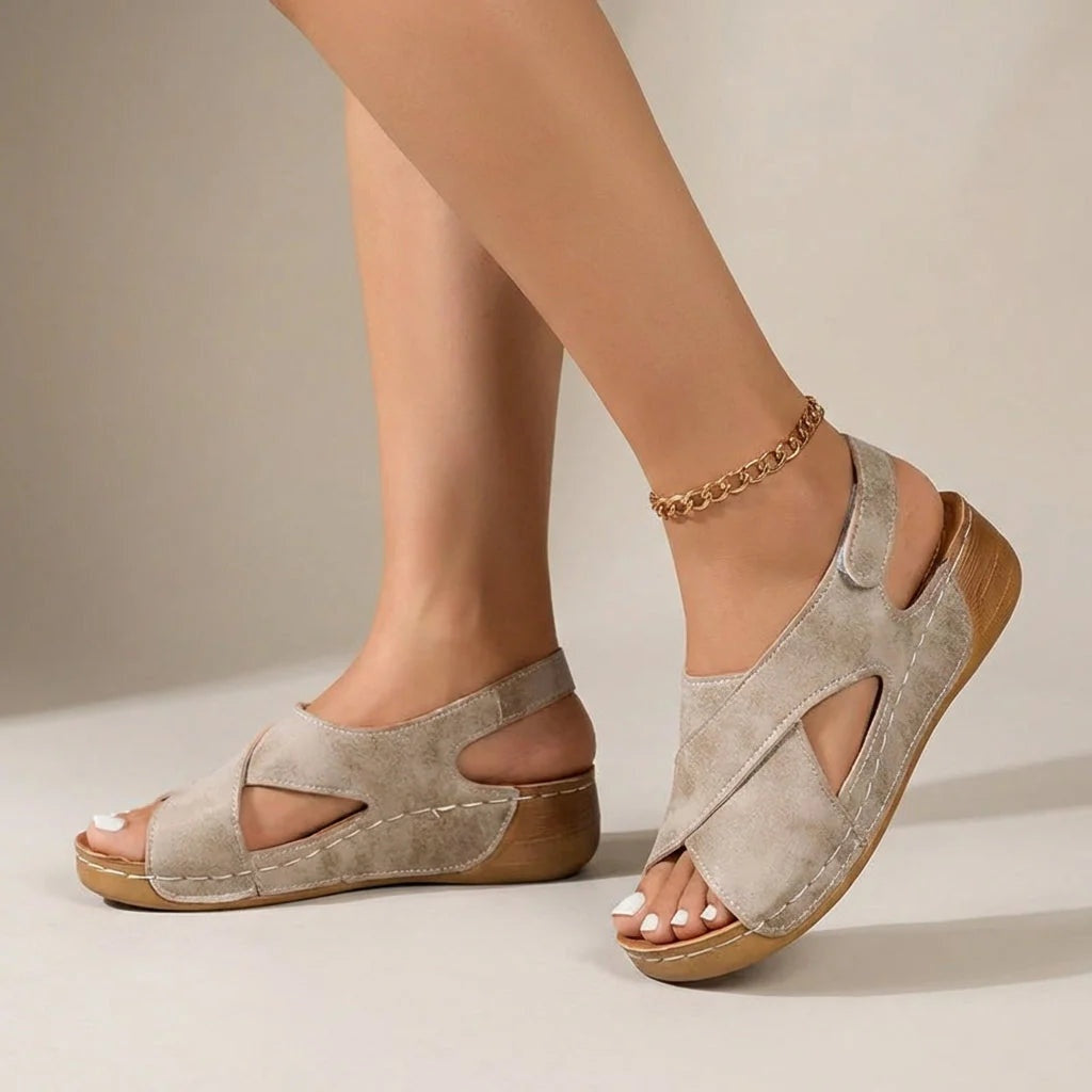 Sandalias de Cuña con Tiras Cruzadas Mujer Ajuste Trasero