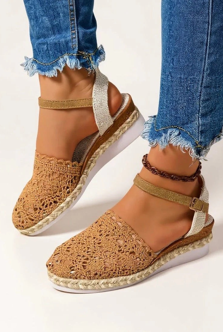 Sandalias de Cuña Tejidas Mujer Hebilla Ajustable