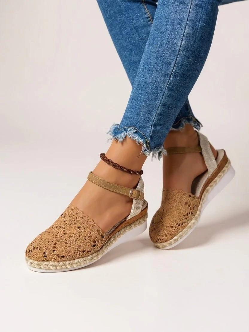 Sandalias de Cuña Tejidas Mujer Hebilla Ajustable
