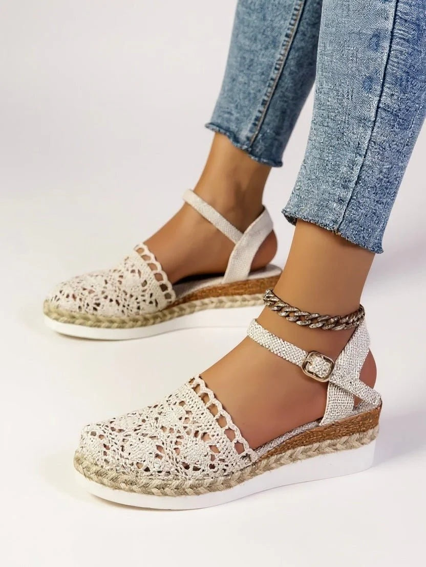 Sandalias de Cuña Tejidas Mujer Hebilla Ajustable