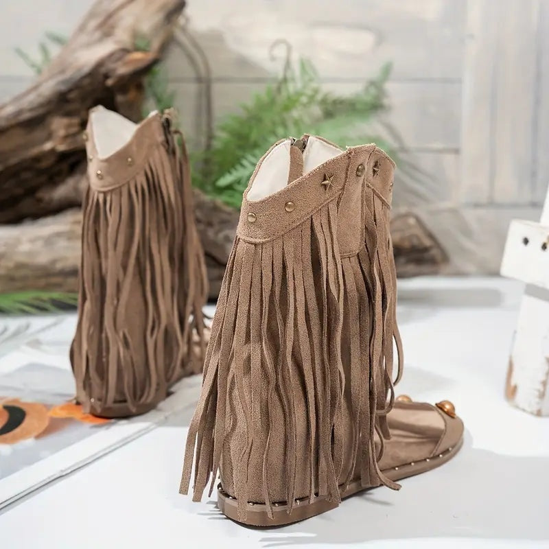 Sandalias de Flecos con Tachuelas Mujer Cremallera Tobillo