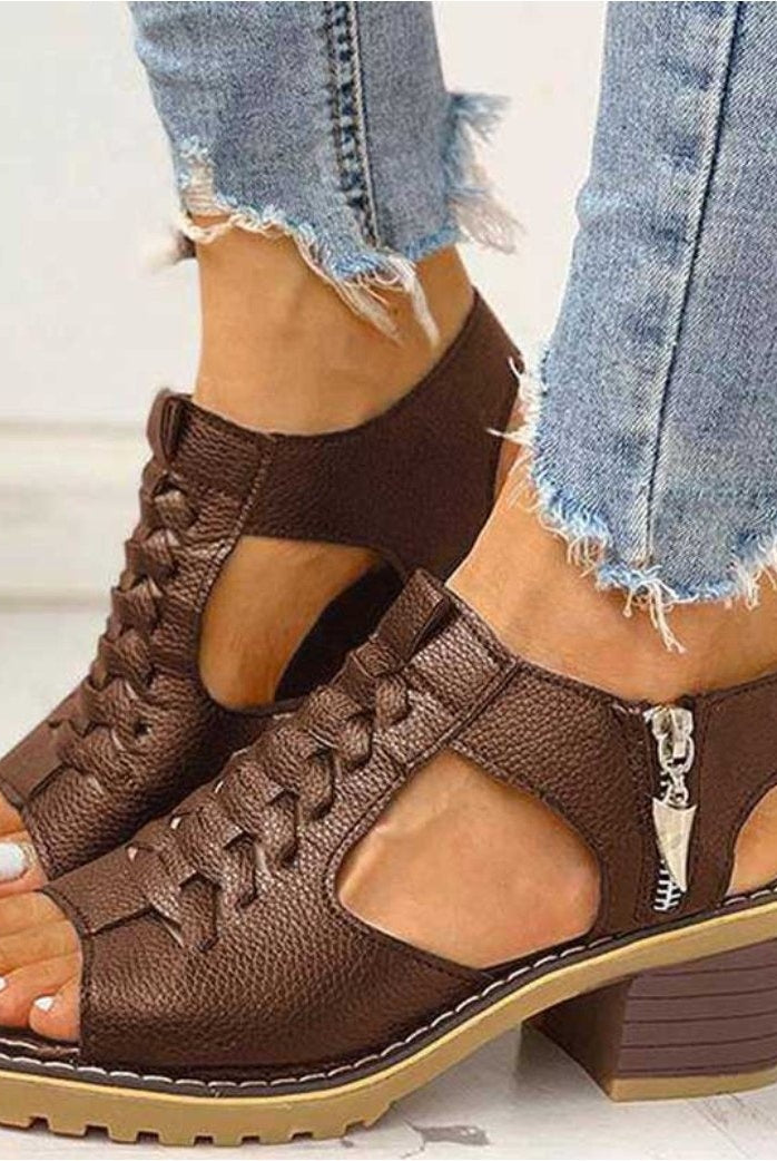Sandalias de Tacón Cuadrado con Cordones Mujer