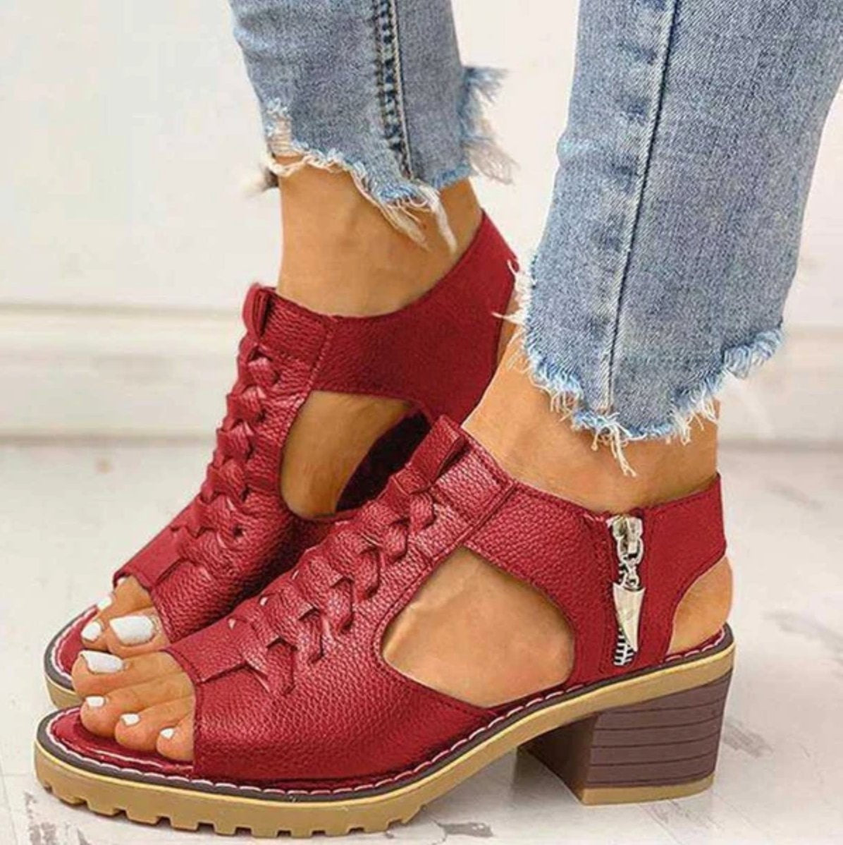 Sandalias de Tacón Cuadrado con Cordones Mujer