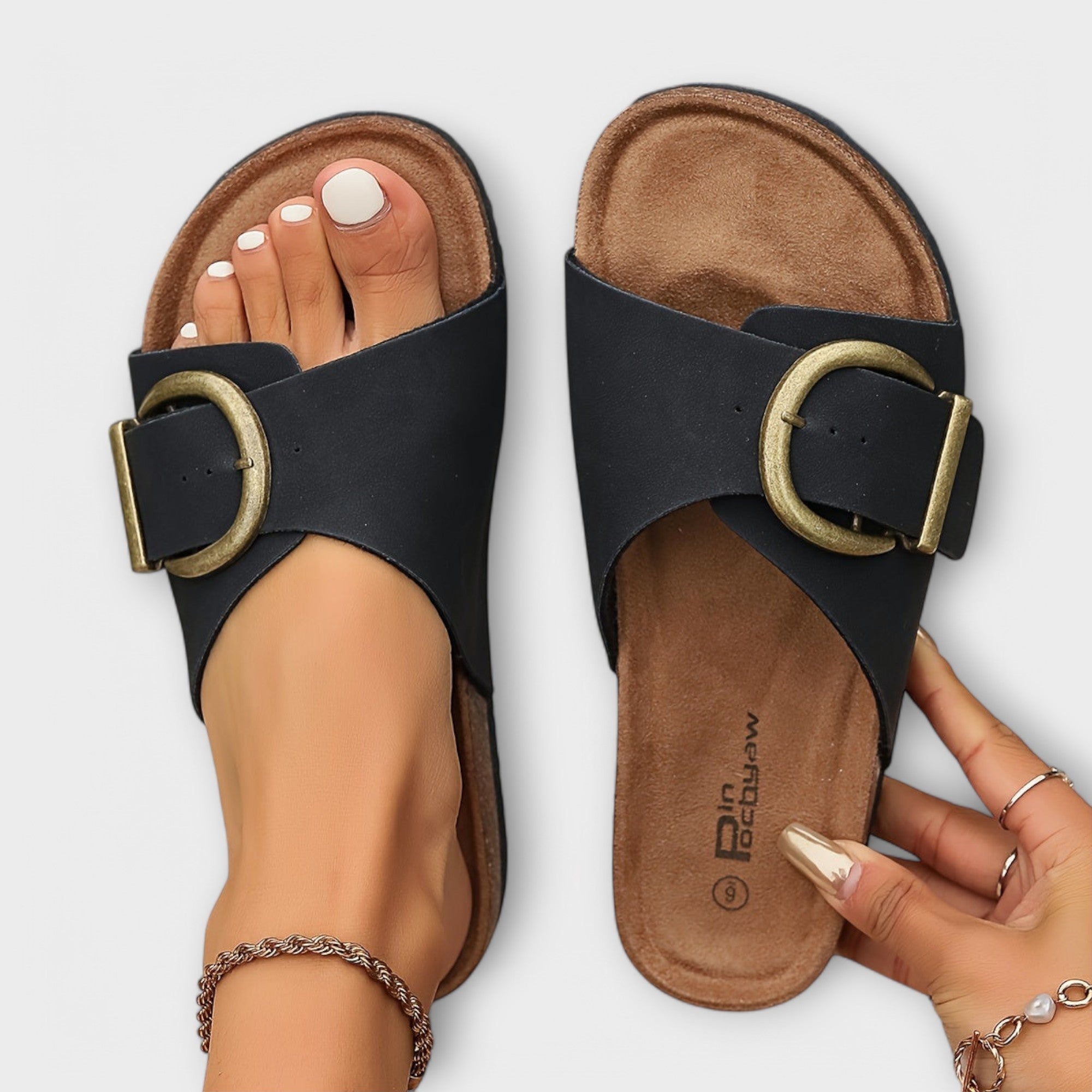 Sandalias Planas con Hebilla Mujer Suela Corcho
