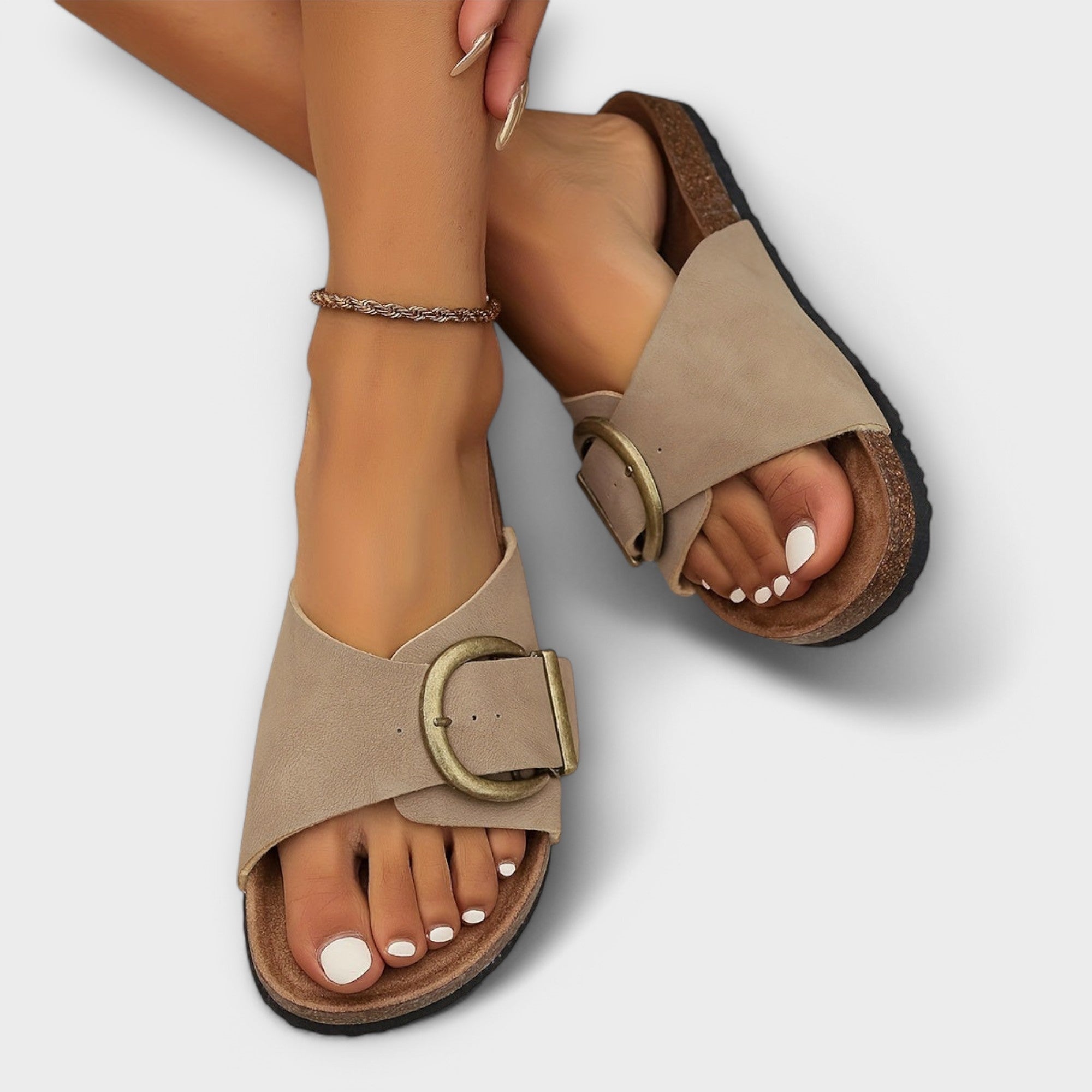 Sandalias Planas con Hebilla Mujer Suela Corcho