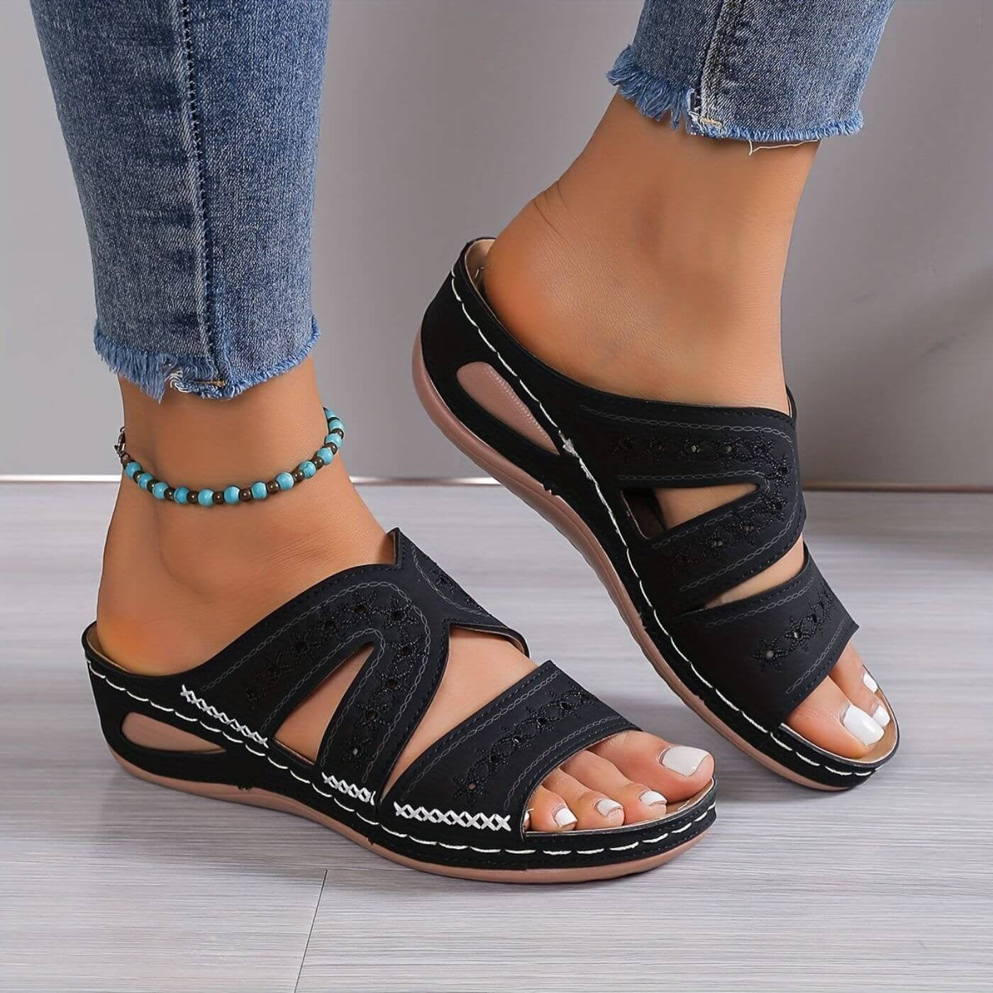 Sandalias Planas Mujer Tiras Cruzadas Perforadas