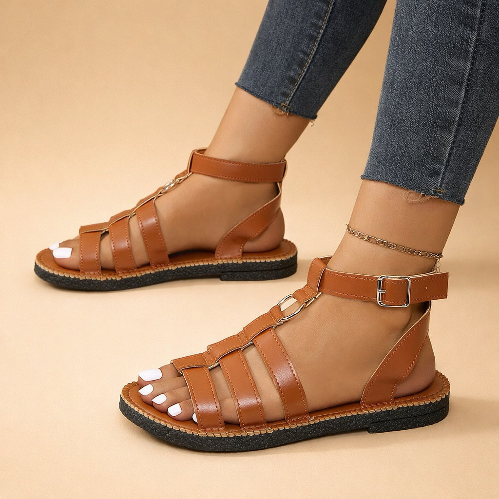 Sandalias Planas Romanas Mujer Hebilla Ajustable