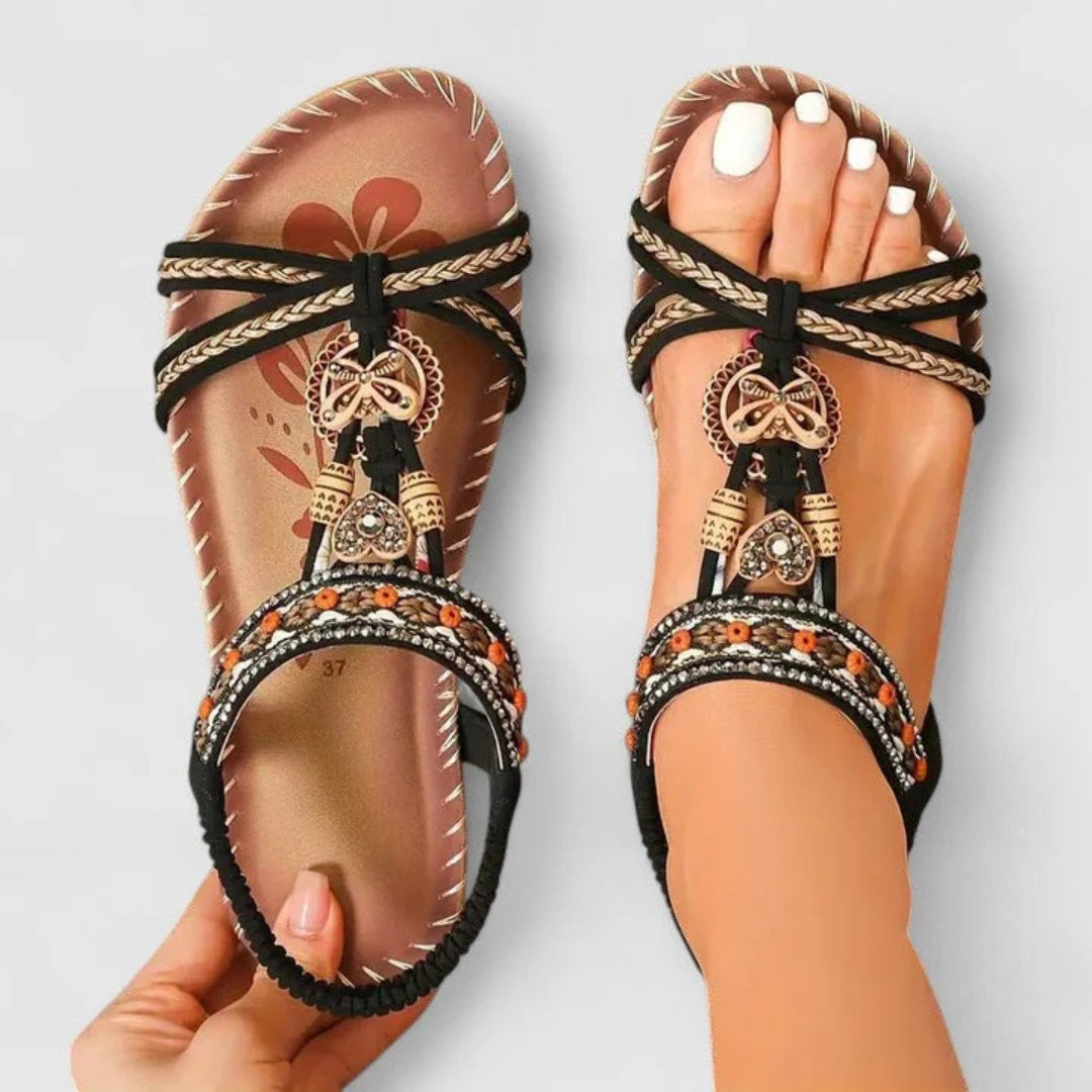 Sandalias Planas Romanas Mujer Tiras Bordadas
