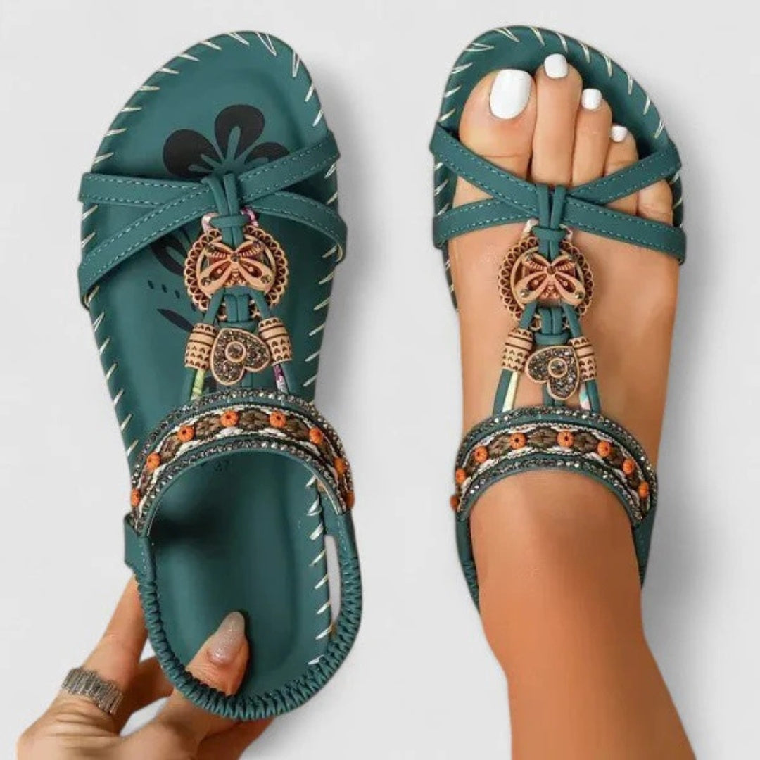 Sandalias Planas Romanas Mujer Tiras Bordadas