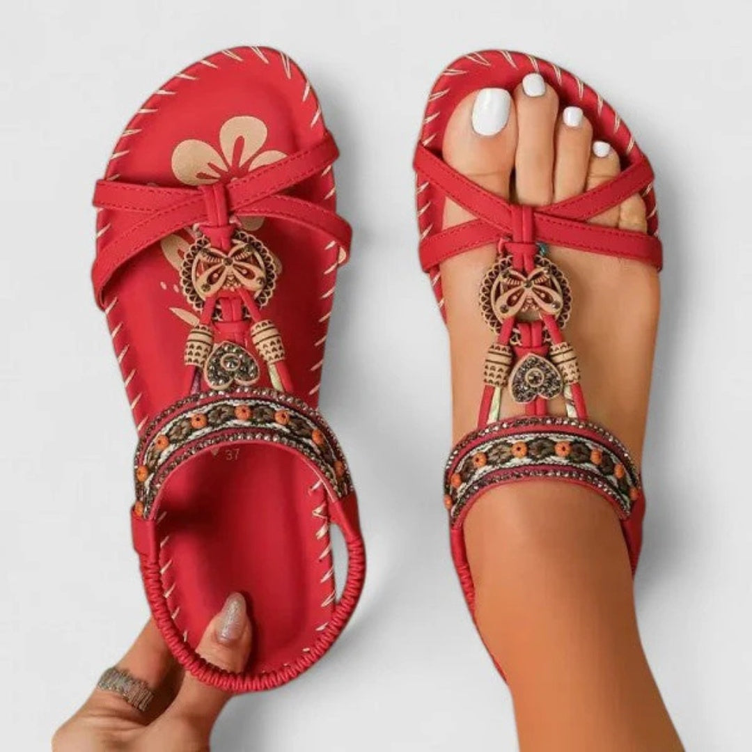 Sandalias Planas Romanas Mujer Tiras Bordadas