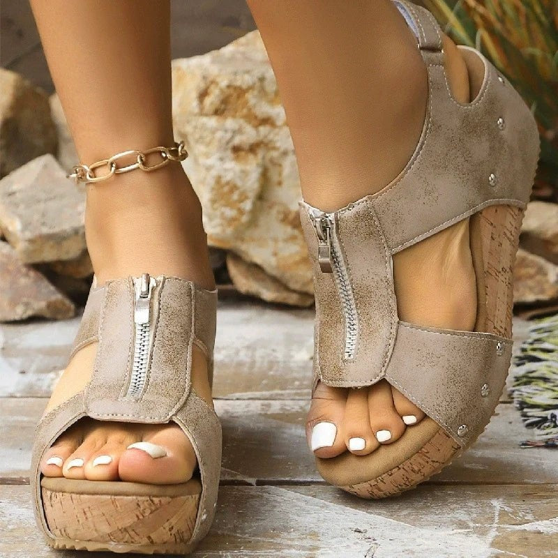Sandalias Plataforma de Cuña Mujer Cremallera Frontal