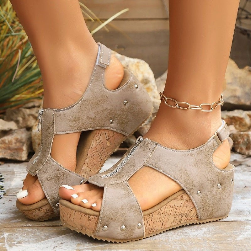 Sandalias Plataforma de Cuña Mujer Cremallera Frontal