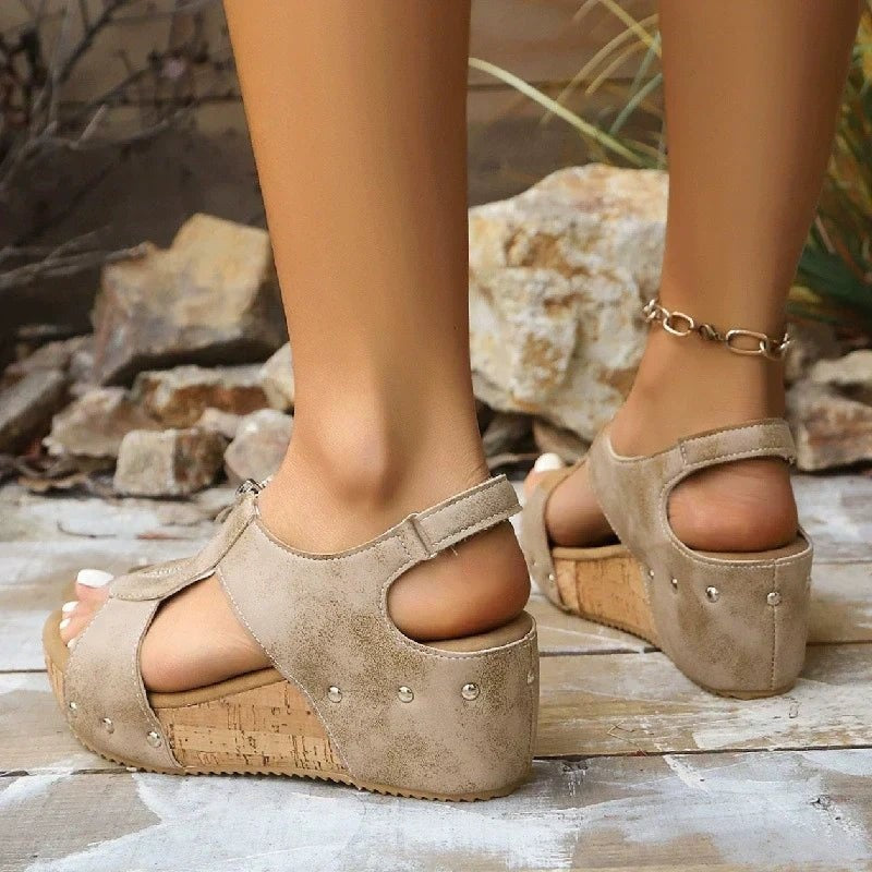 Sandalias Plataforma de Cuña Mujer Cremallera Frontal