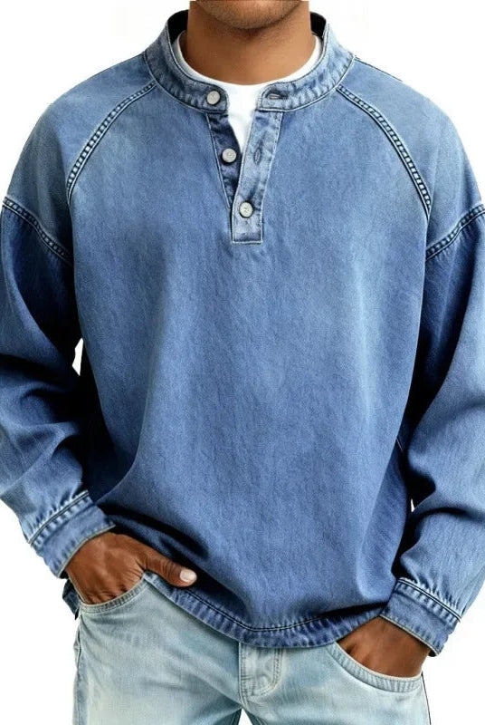 Sergio | Camisa Vaquera Henley de Manga Larga Hombre Oversize