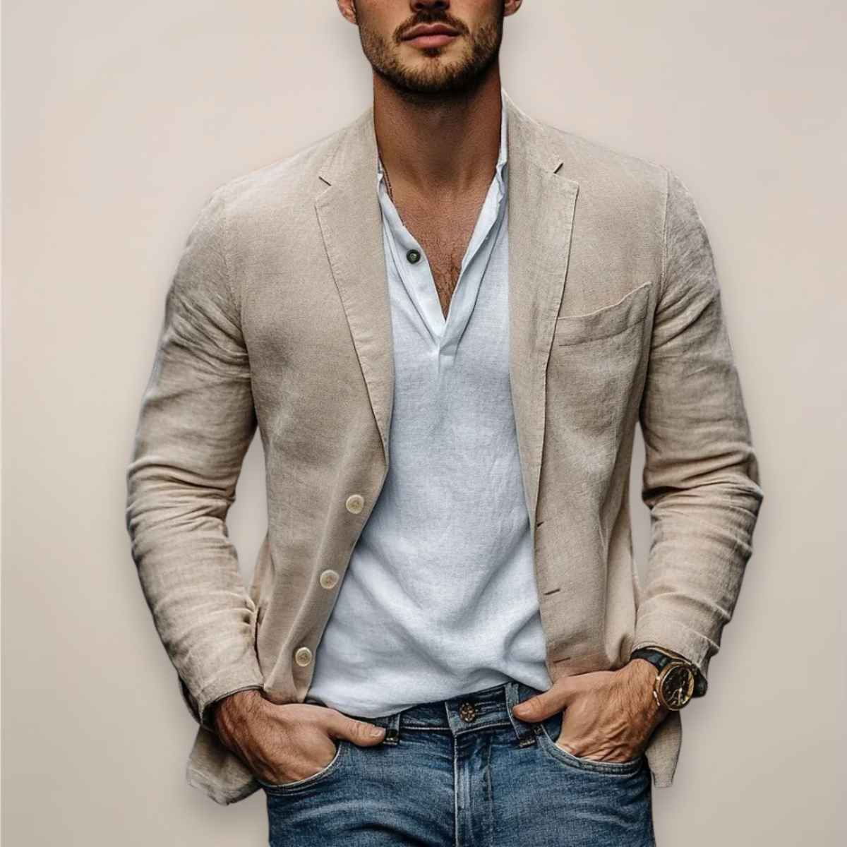 Sergio | Chaqueta Americana de Lino Hombre Cuello Solapa