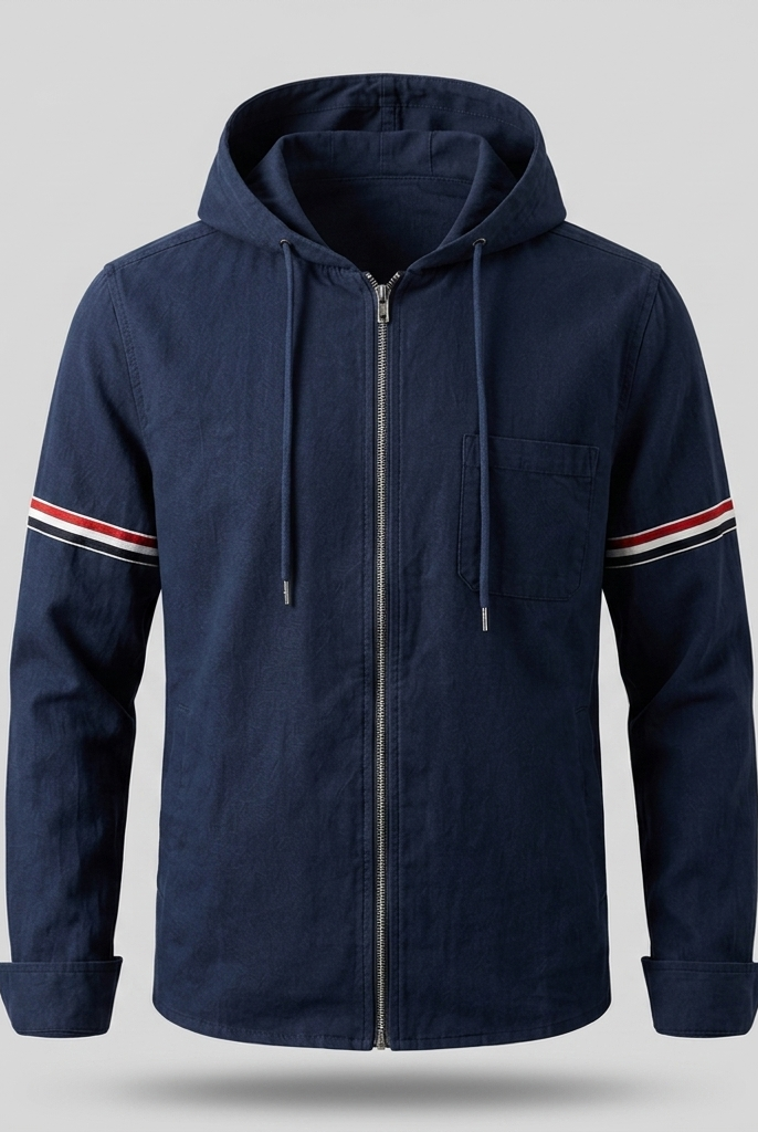 Sergio | Chaqueta con Capucha de Lino Hombre Cremallera Completa