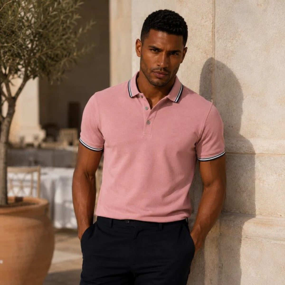 Sergio | Polo de Algodón de Manga Corta Hombre Cuello Contraste