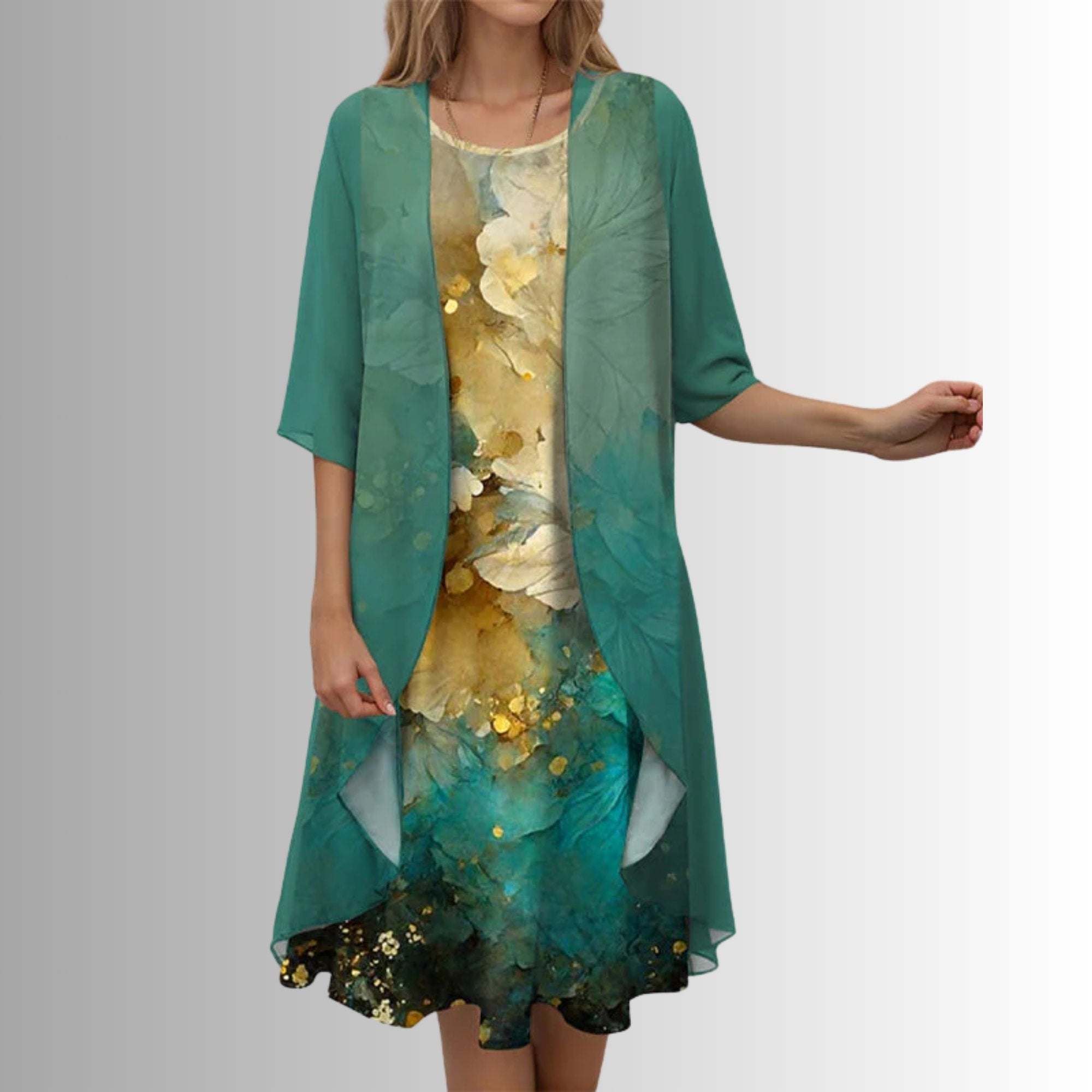 Silvia | Conjunto Elegante Estampado Floral Mujer Manga 3/4