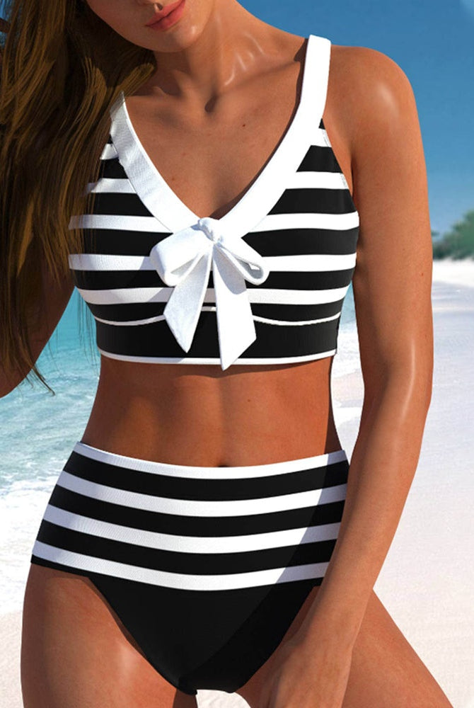 Sofía | Bikini de Talle Alto a Rayas Mujer Escote V
