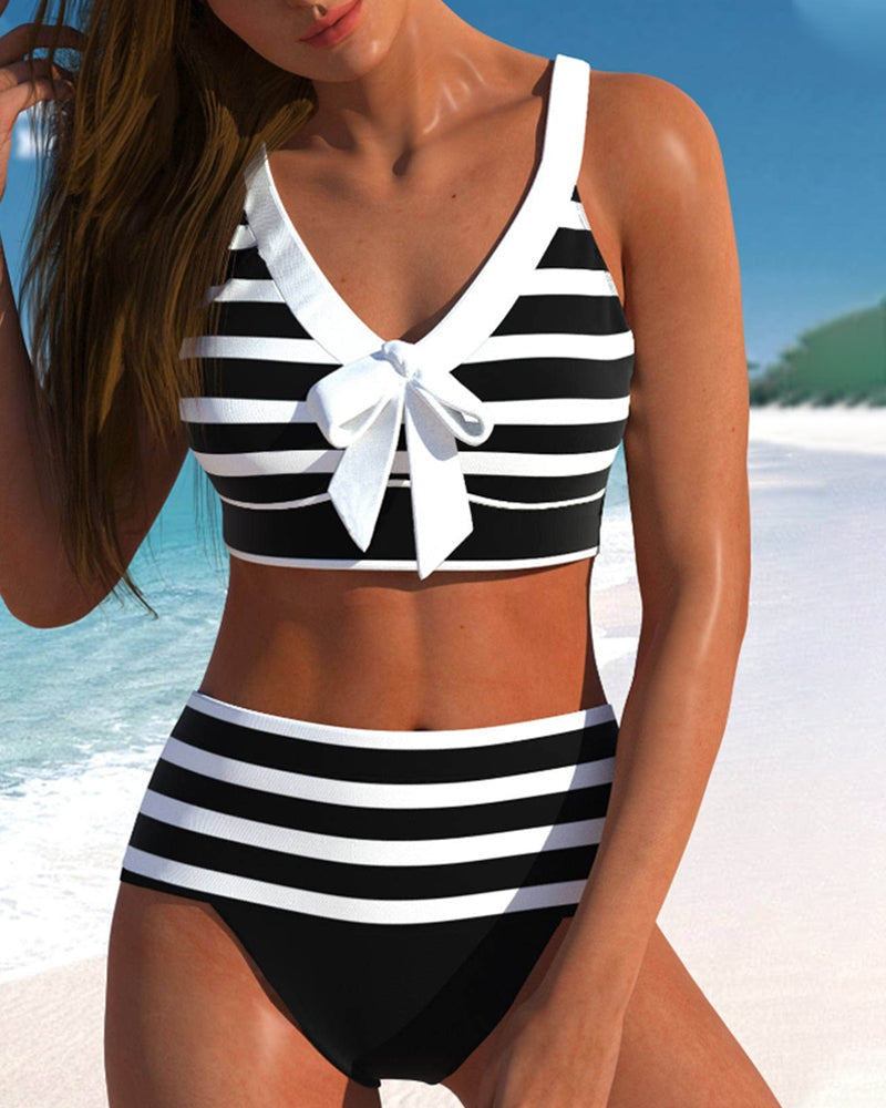 Sofía | Bikini de Talle Alto a Rayas Mujer Escote V