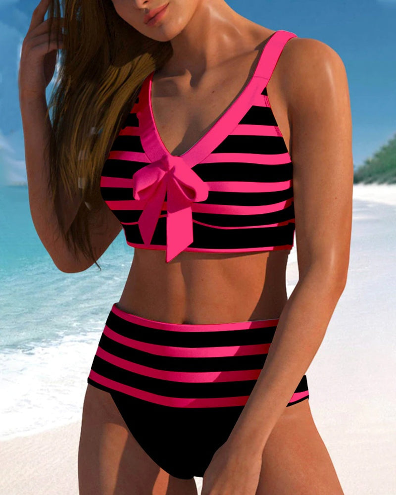 Sofía | Bikini de Talle Alto a Rayas Mujer Escote V