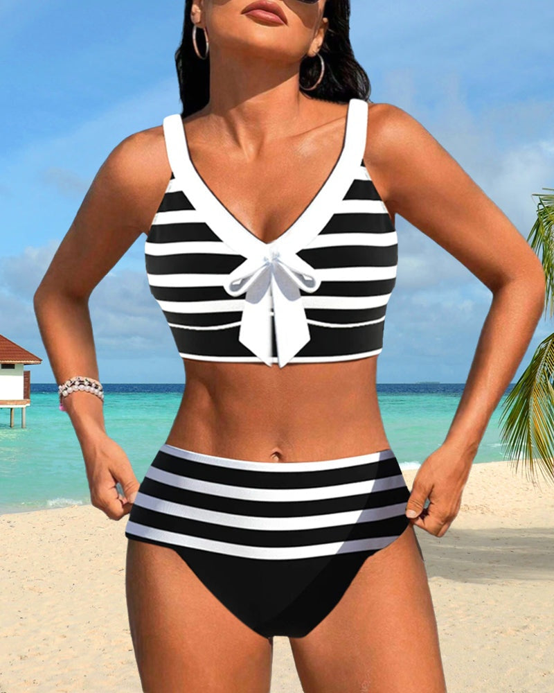 Sofía | Bikini de Talle Alto a Rayas Mujer Escote V