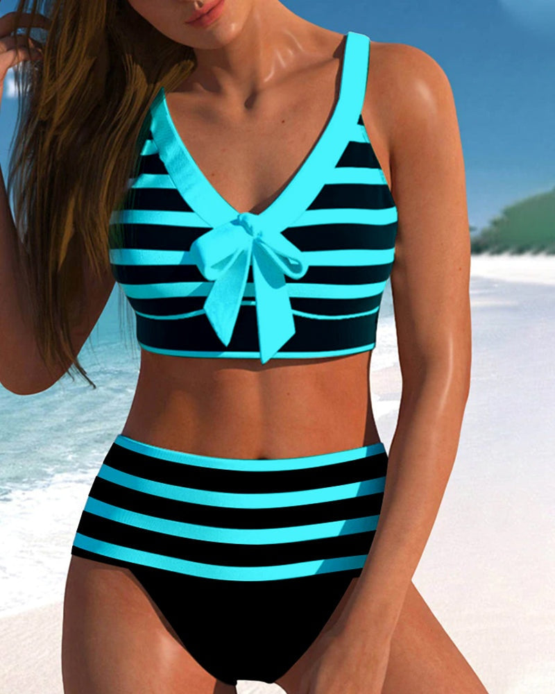Sofía | Bikini de Talle Alto a Rayas Mujer Escote V