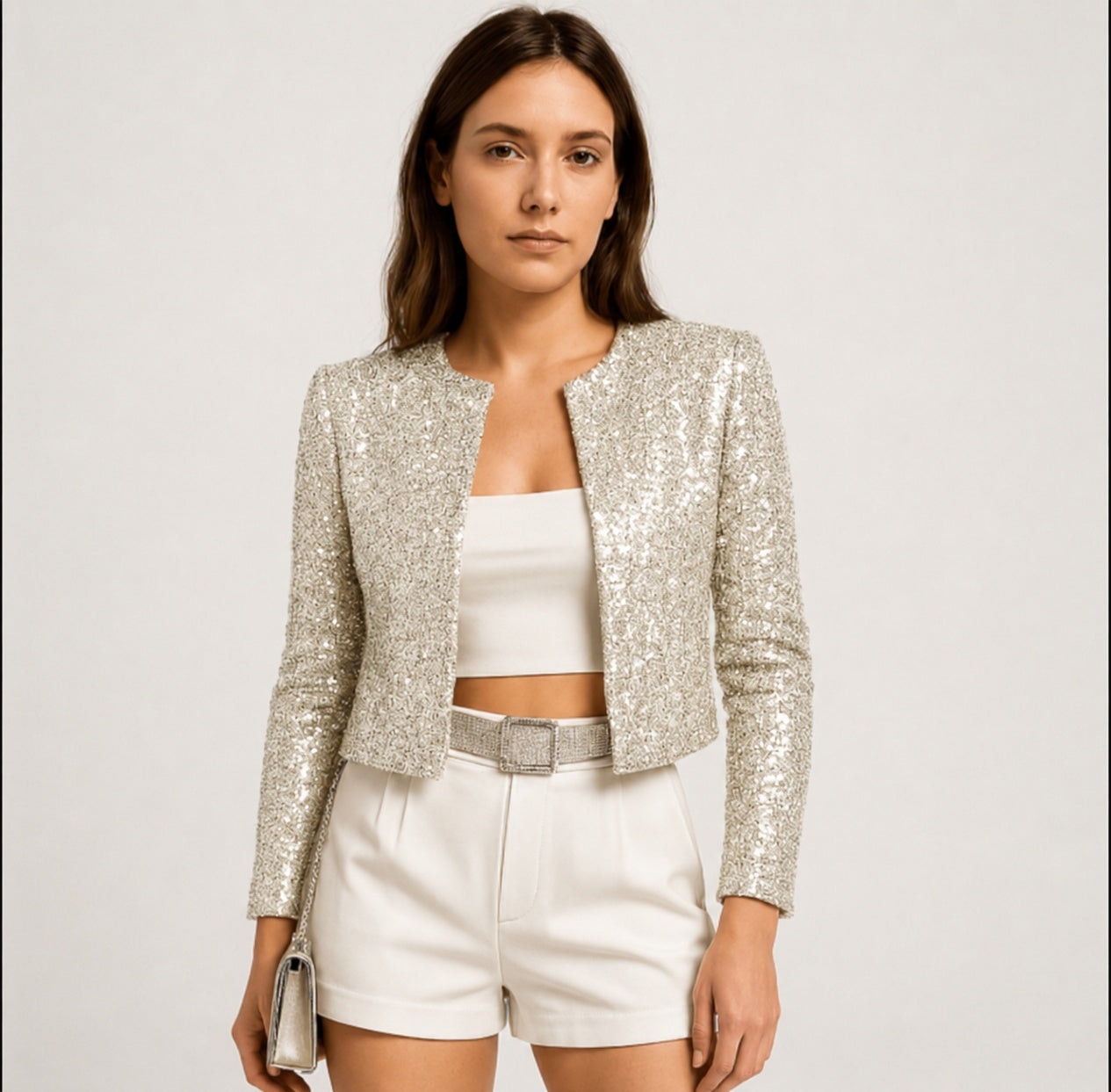 Sofía | Chaqueta Americana de Lentejuelas Mujer Corta Manga Larga