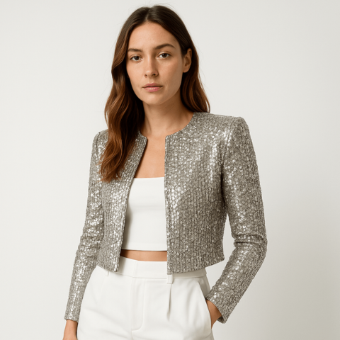 Sofía | Chaqueta Americana de Lentejuelas Mujer Corta Manga Larga