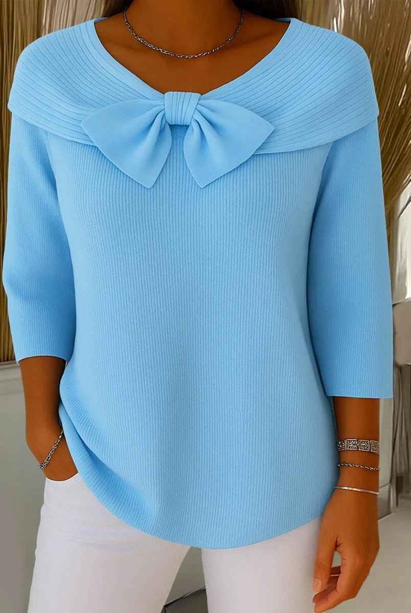 Sofía | Top de Punto con Lazo Mujer Manga 3/4 Cuello Bardot