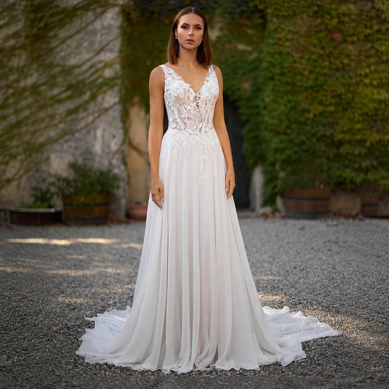 Sofía | Vestido de Novia Boho Mujer Encaje Escote V Sin Mangas
