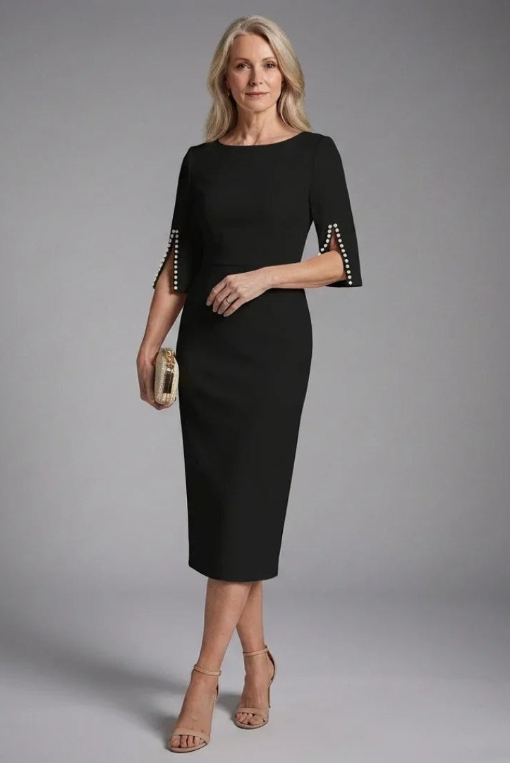 Sofía | Vestido Midi de Cóctel Ajustado Mujer Manga Tres Cuartos