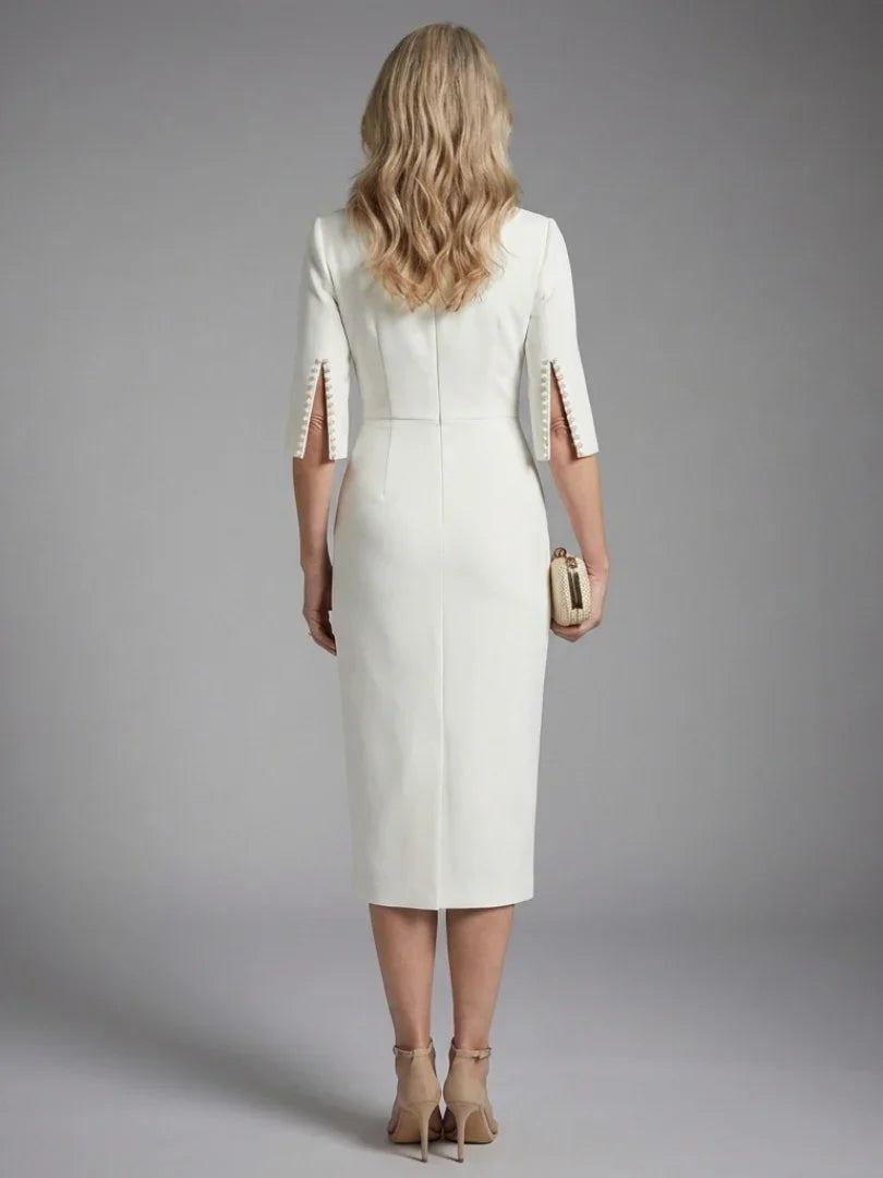Sofía | Vestido Midi de Cóctel Ajustado Mujer Manga Tres Cuartos