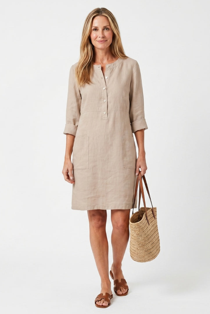 Solange | Vestido Midi Camisero Botones Frontales Mujer Manga Tres Cuartos