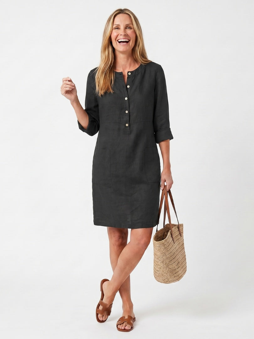 Solange | Vestido Midi Camisero Botones Frontales Mujer Manga Tres Cuartos