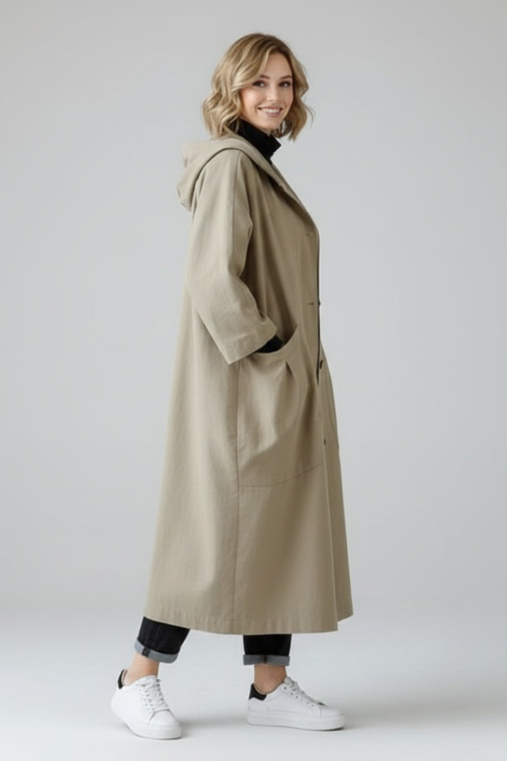 Soledad | Chubasquero Largo con Capucha Mujer Bolsillos Oversize