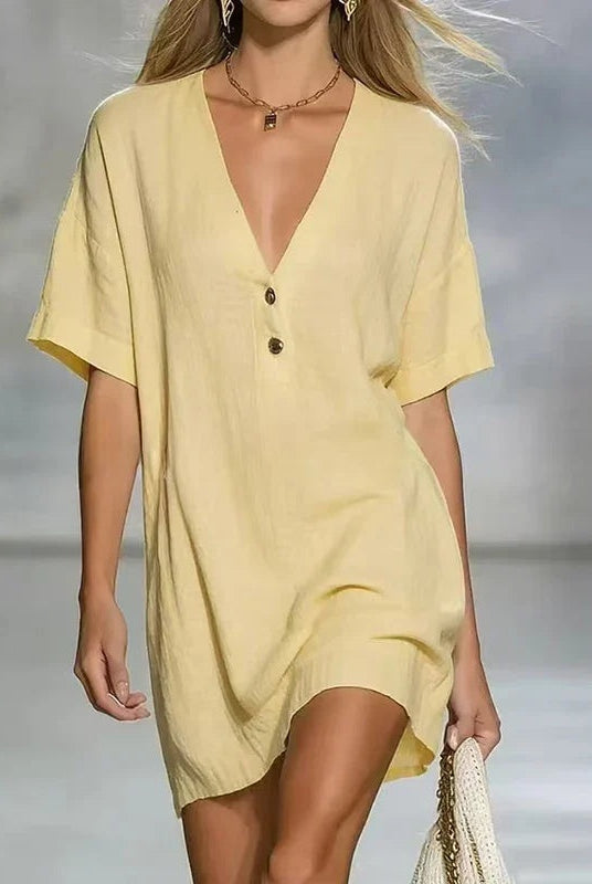 Soledad | Vestido Corto Camisero Mujer Escote V Botones