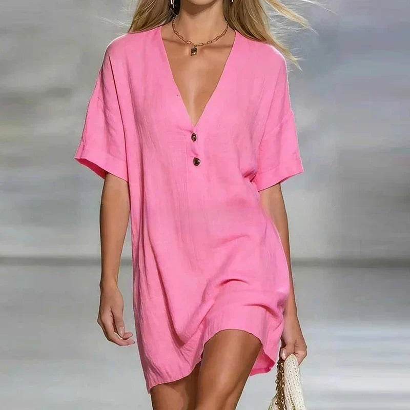 Soledad | Vestido Corto Camisero Mujer Escote V Botones