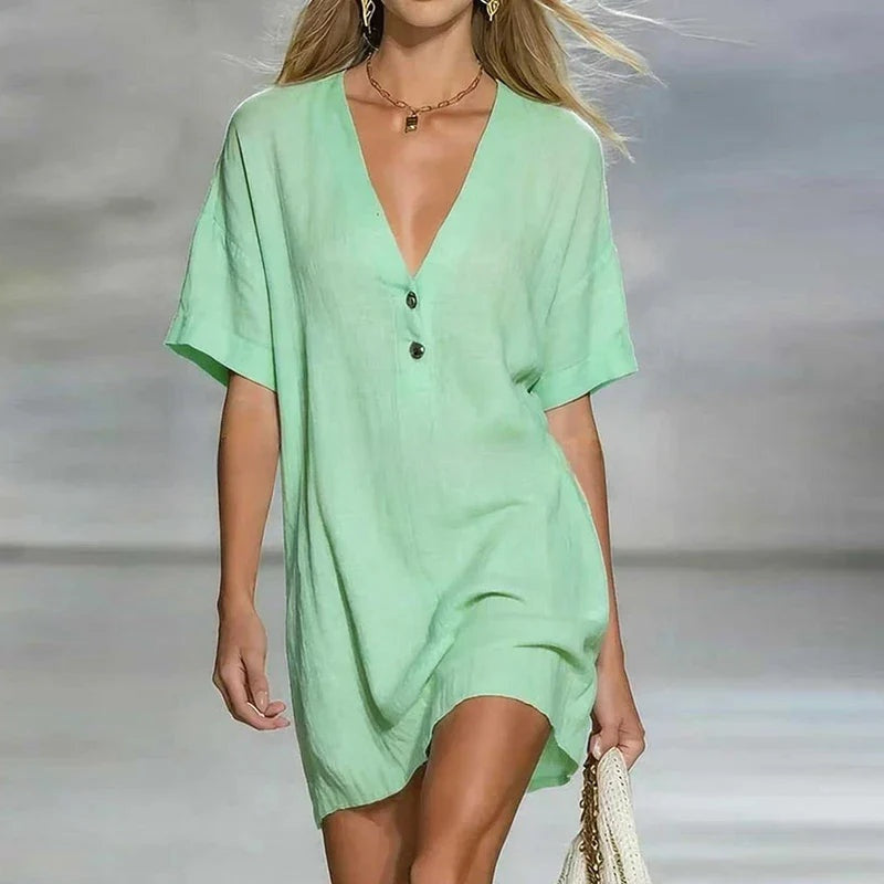 Soledad | Vestido Corto Camisero Mujer Escote V Botones