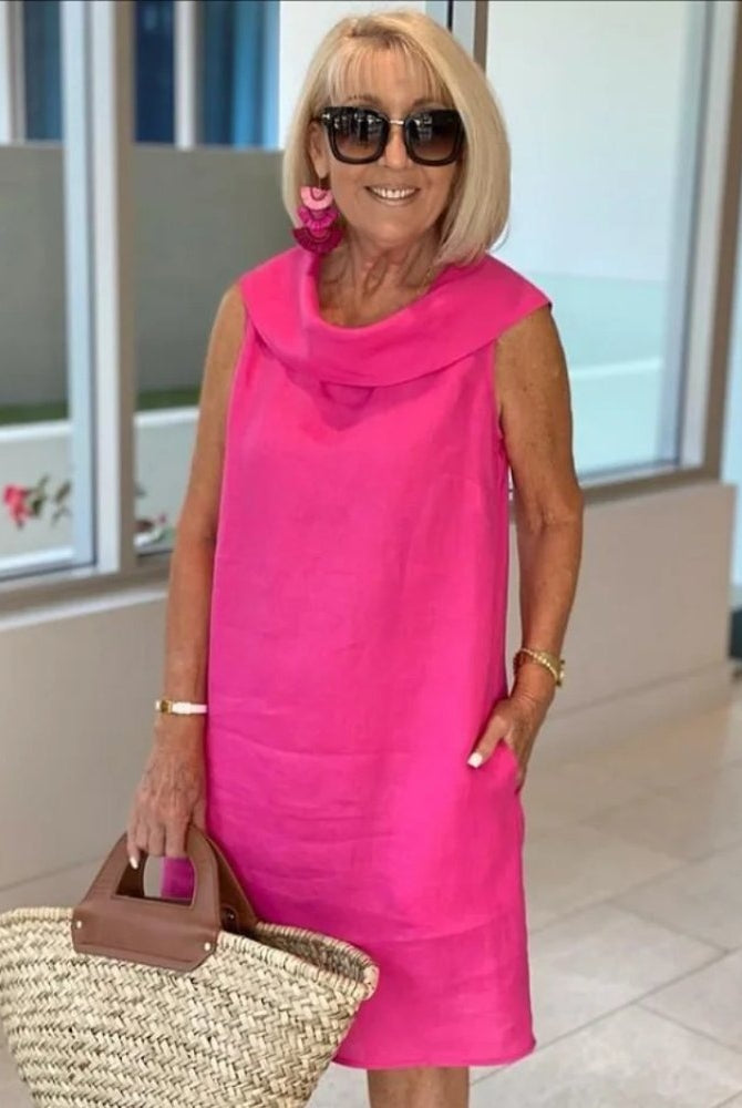 Soledad | Vestido Corto Sin Mangas Mujer Cuello Vuelto con Bolsillos