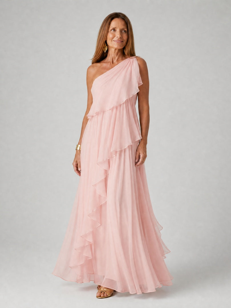 Soledad | Vestido de Invitada Invierno con Volantes Mujer Un Hombro